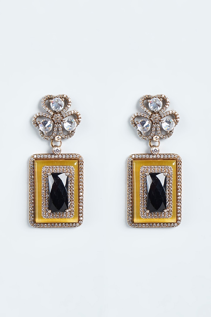 Gold Finish Midnight Blue Synthetic Stone Dangler Earrings by Vivinia By Vidhi Mehra at Pernia's Pop Up Shop