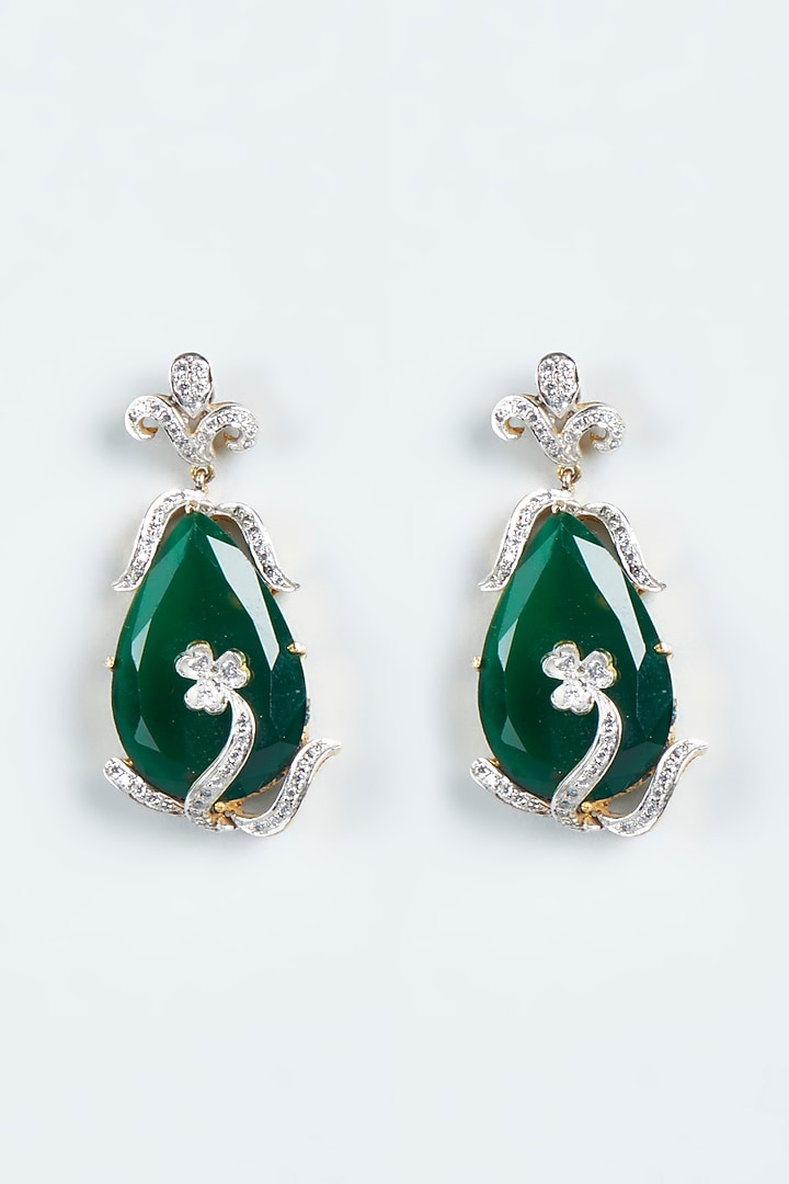 Two-Tone Finish Emerald Green Synthetic Stone Dangler Earrings by Vivinia By Vidhi Mehra at Pernia's Pop Up Shop
