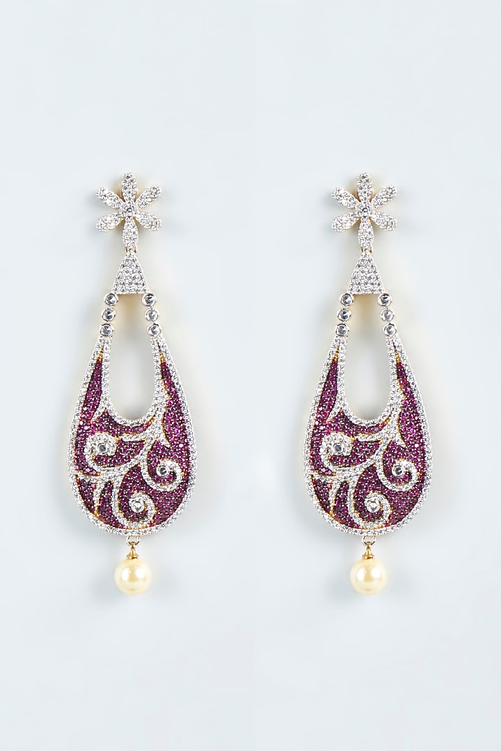 Two-Tone Finish Pink Zircon Dangler Earrings by Vivinia By Vidhi Mehra at Pernia's Pop Up Shop