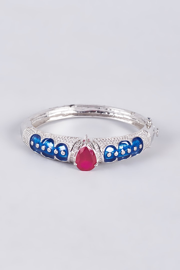 White Finish Ruby Synthetic Stone Enameled Kada by Vivinia By Vidhi Mehra at Pernia's Pop Up Shop