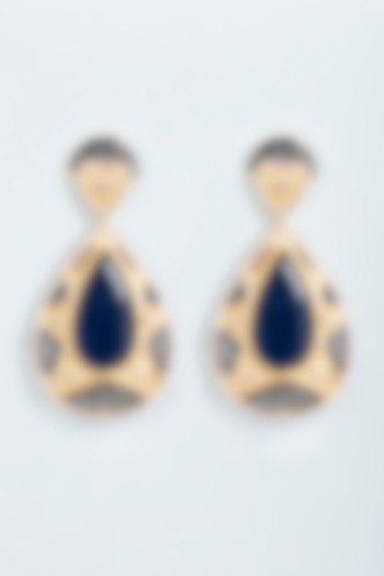 Gold Finish Blue Synthetic Stones Dangler Earrings by Vivinia By Vidhi Mehra at Pernia's Pop Up Shop