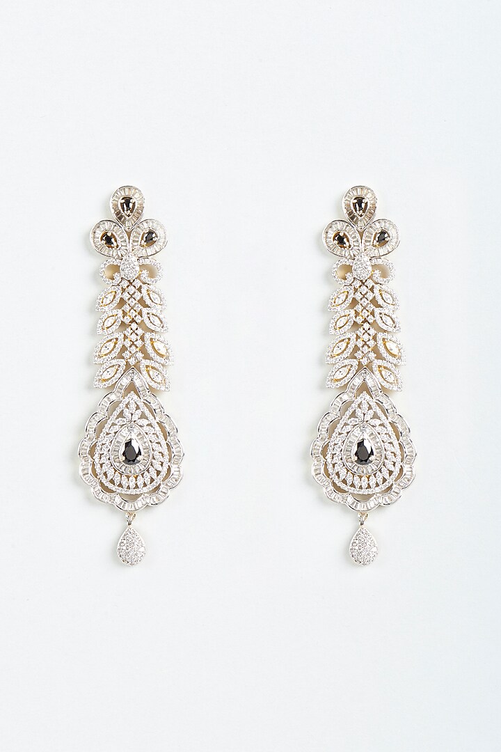 Two Tone Finish Zircons Dangler Earrings by Vivinia By Vidhi Mehra at Pernia's Pop Up Shop