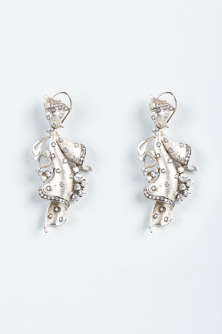 White Finish Zircons Dangler Earrings by Vivinia By Vidhi Mehra at Pernia's Pop Up Shop