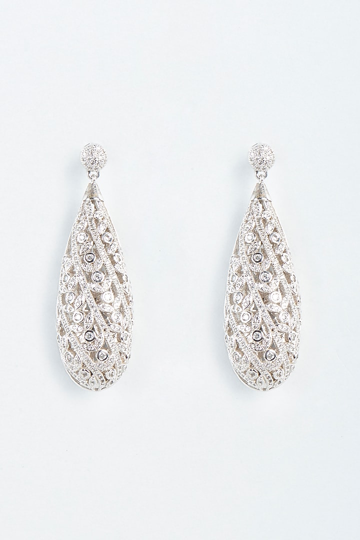 White Finish Zircons Dangler Earrings by Vivinia By Vidhi Mehra at Pernia's Pop Up Shop