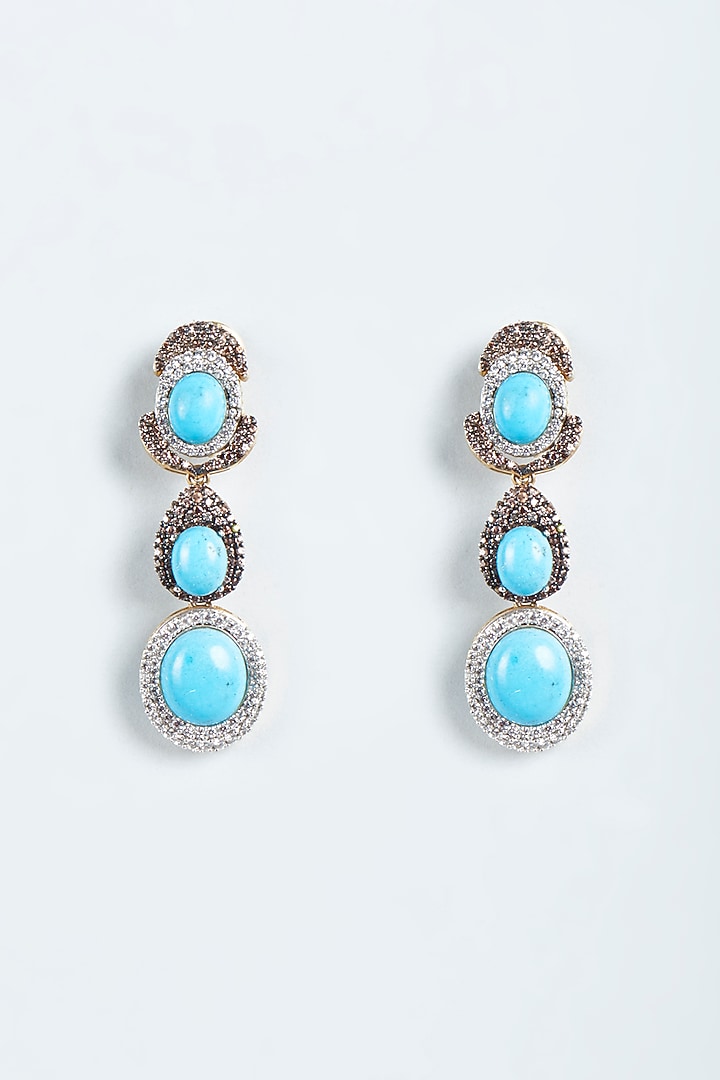 Two-Tone Finish Turquoise Synthetic Stone Dangler Earrings by Vivinia By Vidhi Mehra at Pernia's Pop Up Shop