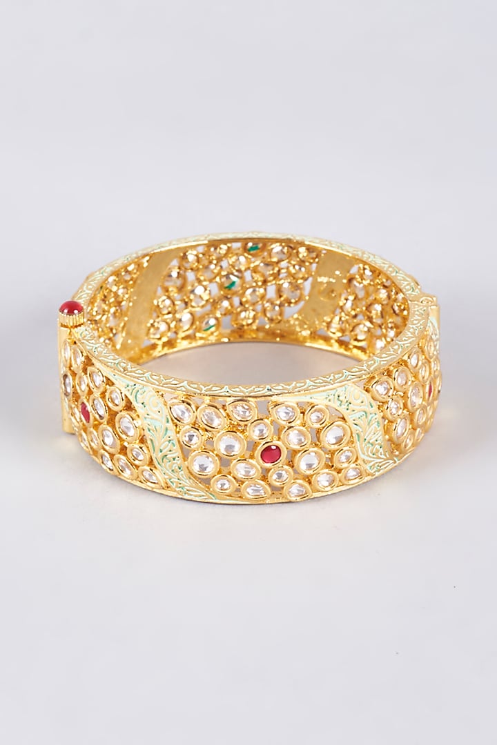 Gold Finish Kundan Polki Bangle by Vivinia By Vidhi Mehra at Pernia's Pop Up Shop