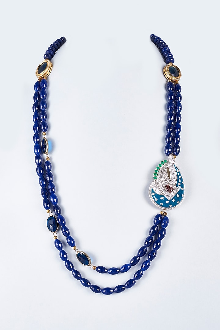 Navy Blue Beaded & Semi-Precious Stone Mala by Vivinia By Vidhi Mehra at Pernia's Pop Up Shop