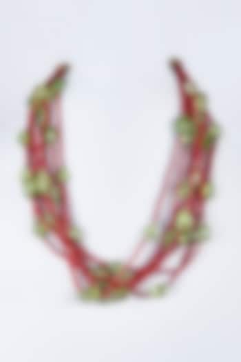 Red & Green Semi-Precious Stone Beaded Mala Set by Vivinia By Vidhi Mehra at Pernia's Pop Up Shop