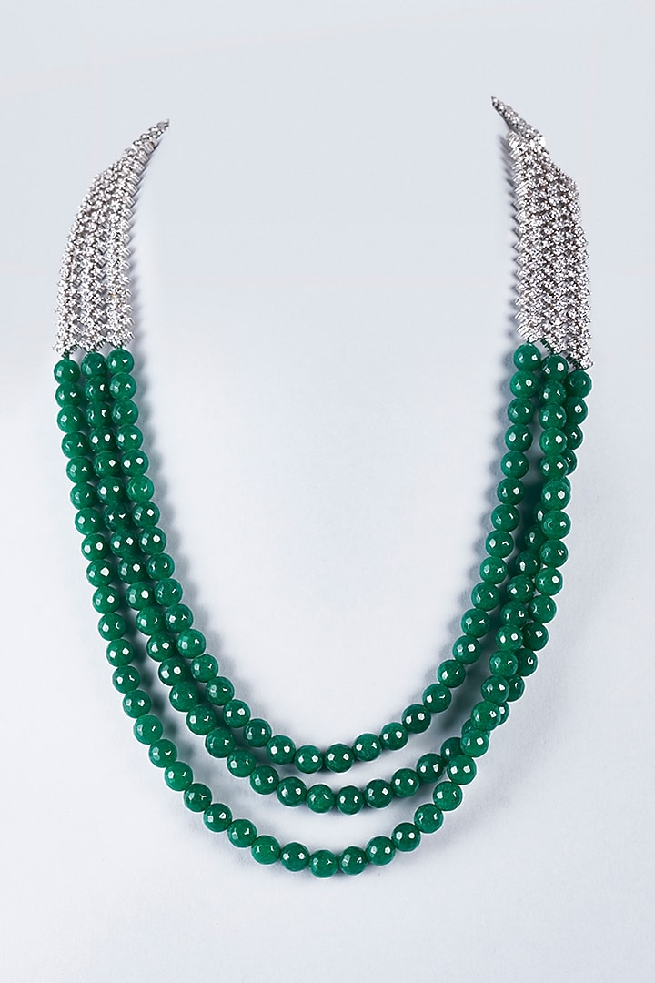 White Finish Green Beaded & Semi-Precious stone Mala by Vivinia By Vidhi Mehra at Pernia's Pop Up Shop