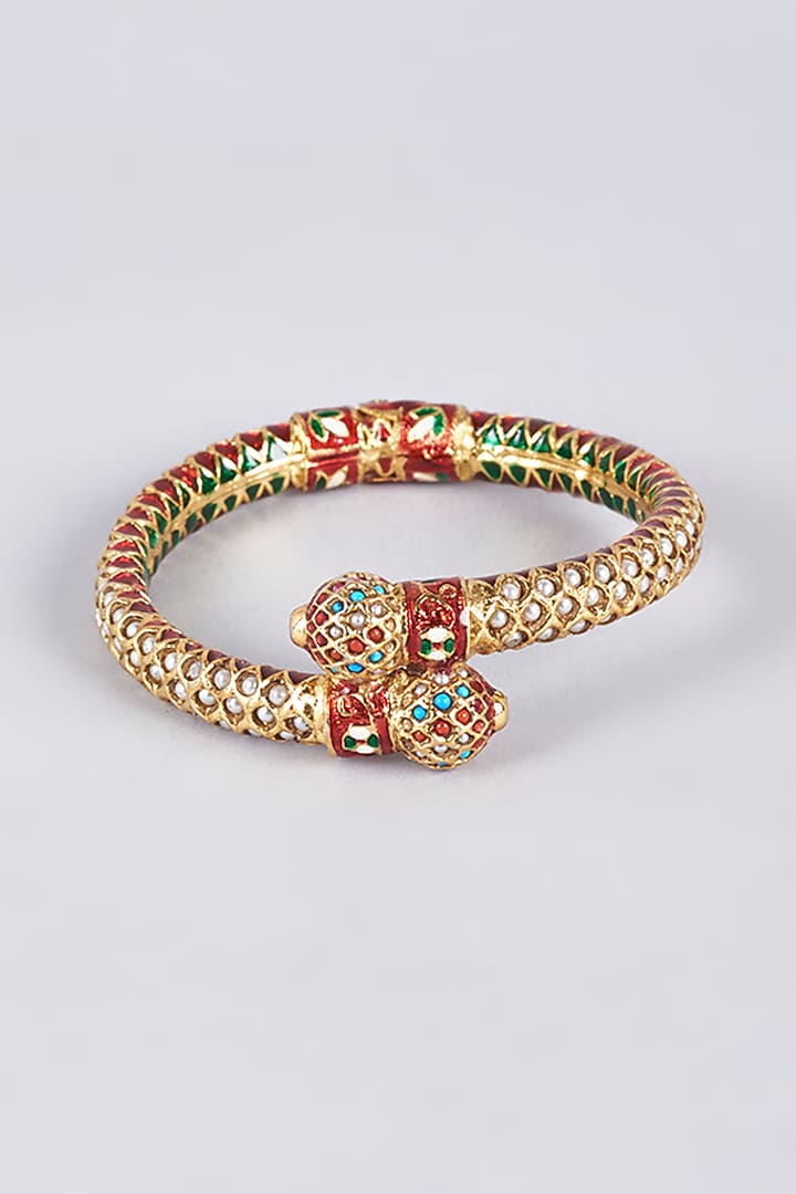Gold Finish Temple Bangle by Vivinia By Vidhi Mehra at Pernia's Pop Up Shop