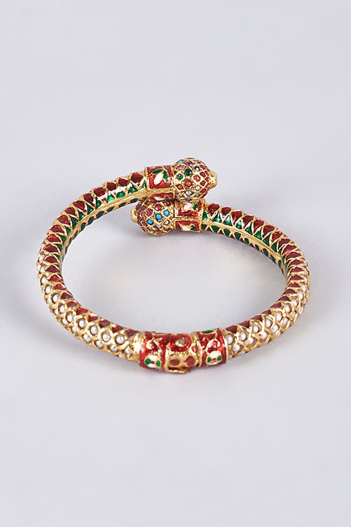 Gold Finish Temple Bangle by Vivinia By Vidhi Mehra at Pernia's Pop Up Shop