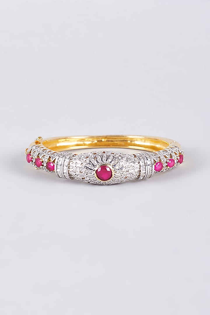 Two-Tone Finish Zircon & Red Stone Kada by Vivinia By Vidhi Mehra at Pernia's Pop Up Shop