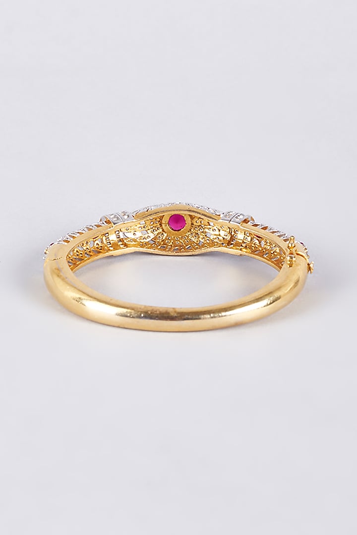 Two-Tone Finish Zircon & Red Stone Kada by Vivinia By Vidhi Mehra at Pernia's Pop Up Shop