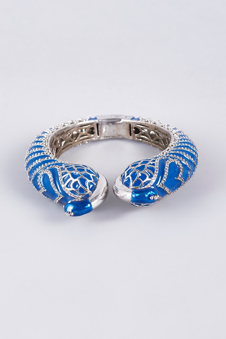 White Finish Blue Enameled Kada by Vivinia By Vidhi Mehra at Pernia's Pop Up Shop