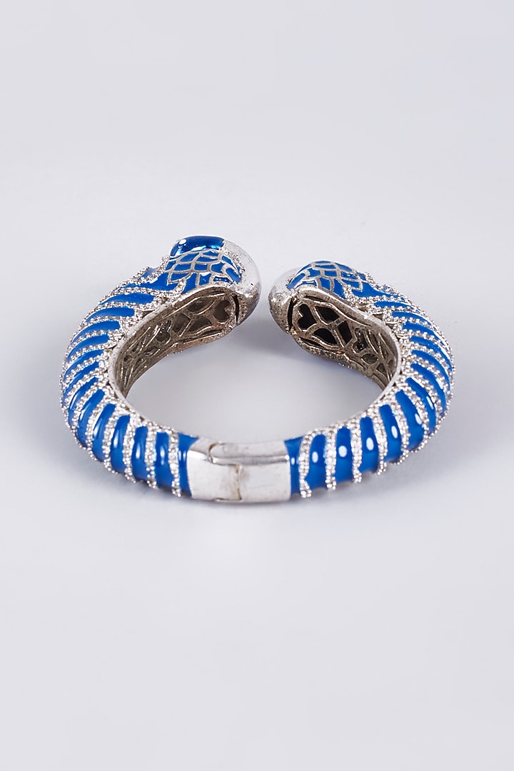 White Finish Blue Enameled Kada by Vivinia By Vidhi Mehra at Pernia's Pop Up Shop