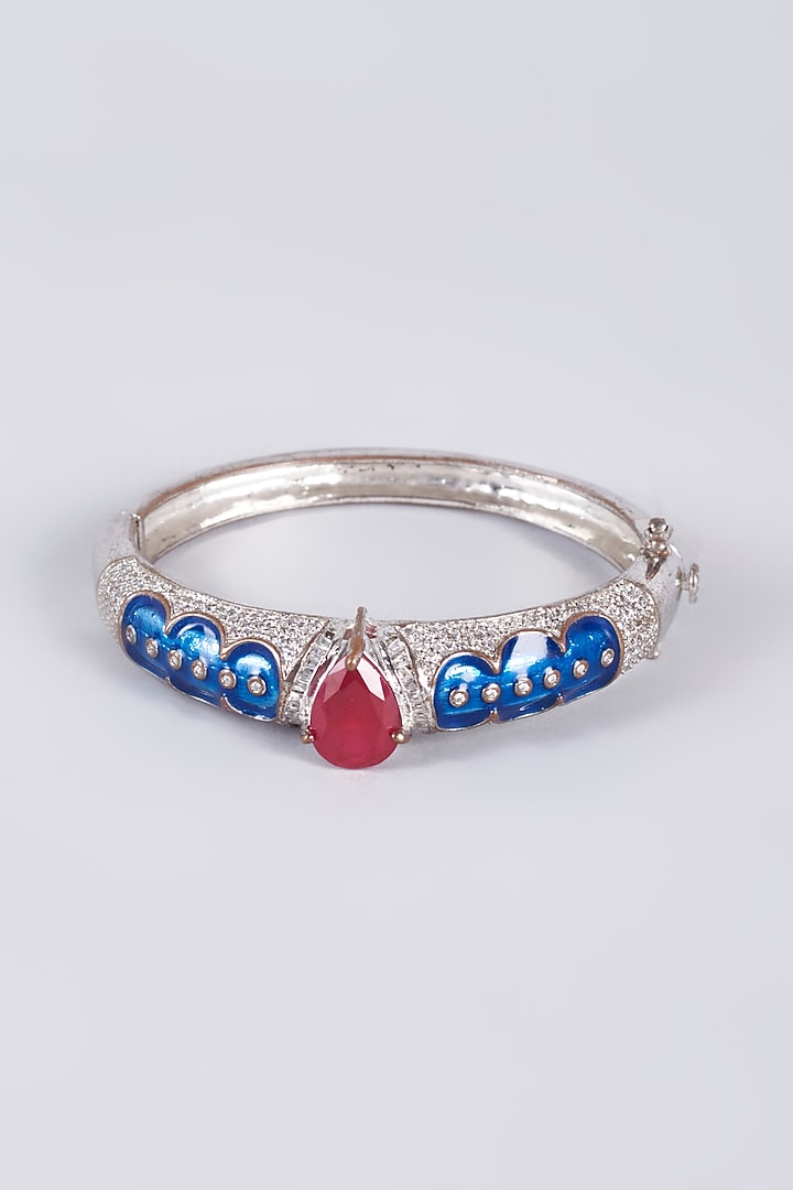 White Finish Zircon Blue Enameled Kada by Vivinia By Vidhi Mehra at Pernia's Pop Up Shop