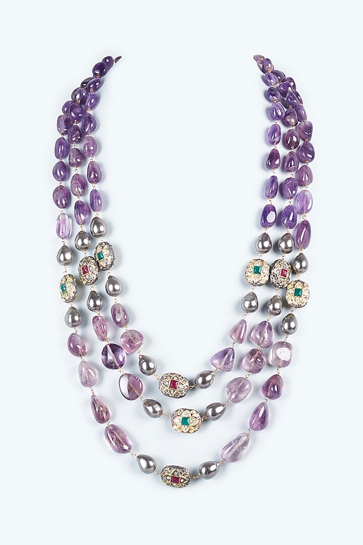Purple Semi Precious Stones Mala by Vivinia By Vidhi Mehra at Pernia's Pop Up Shop