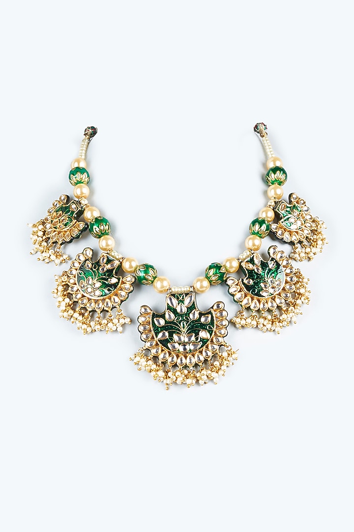 Gold Finish Semi-Precious Stone & Handmade Beaded Mala by Vivinia By Vidhi Mehra at Pernia's Pop Up Shop