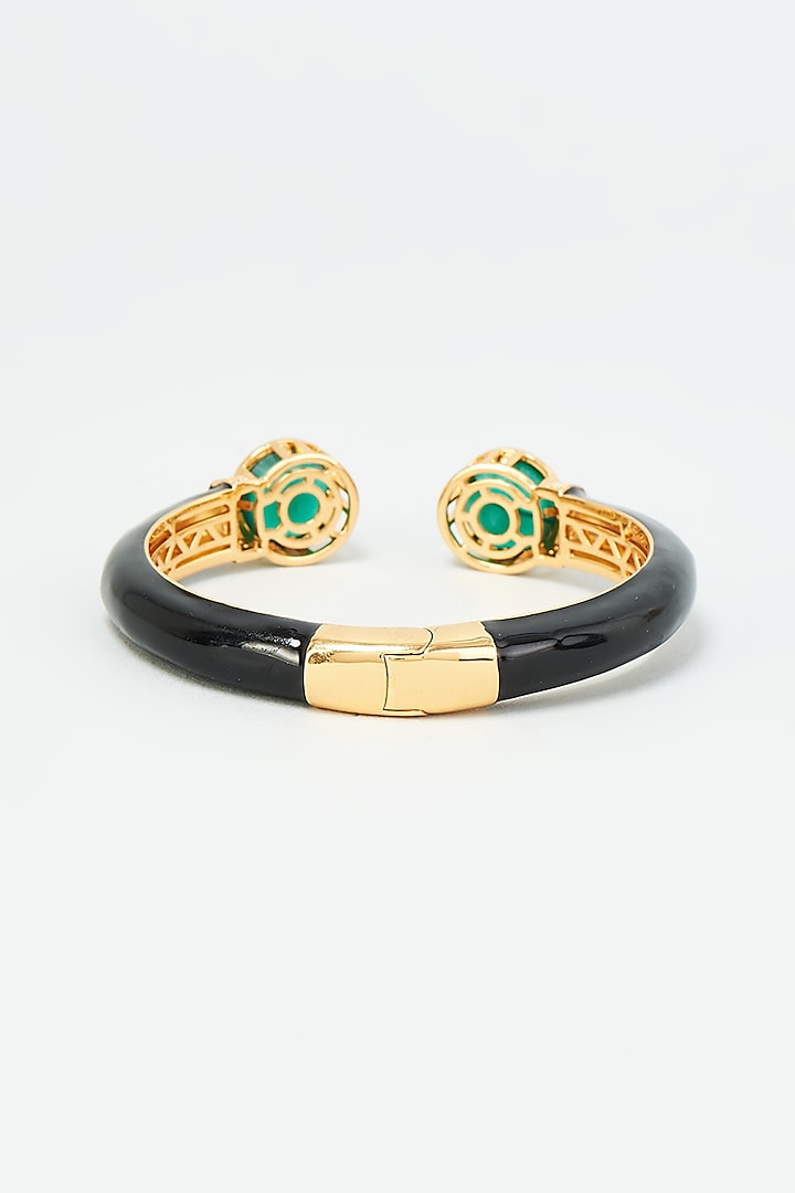 Gold Finish Green Synthetic Stone Enamelled Bangle by Vivinia By Vidhi Mehra