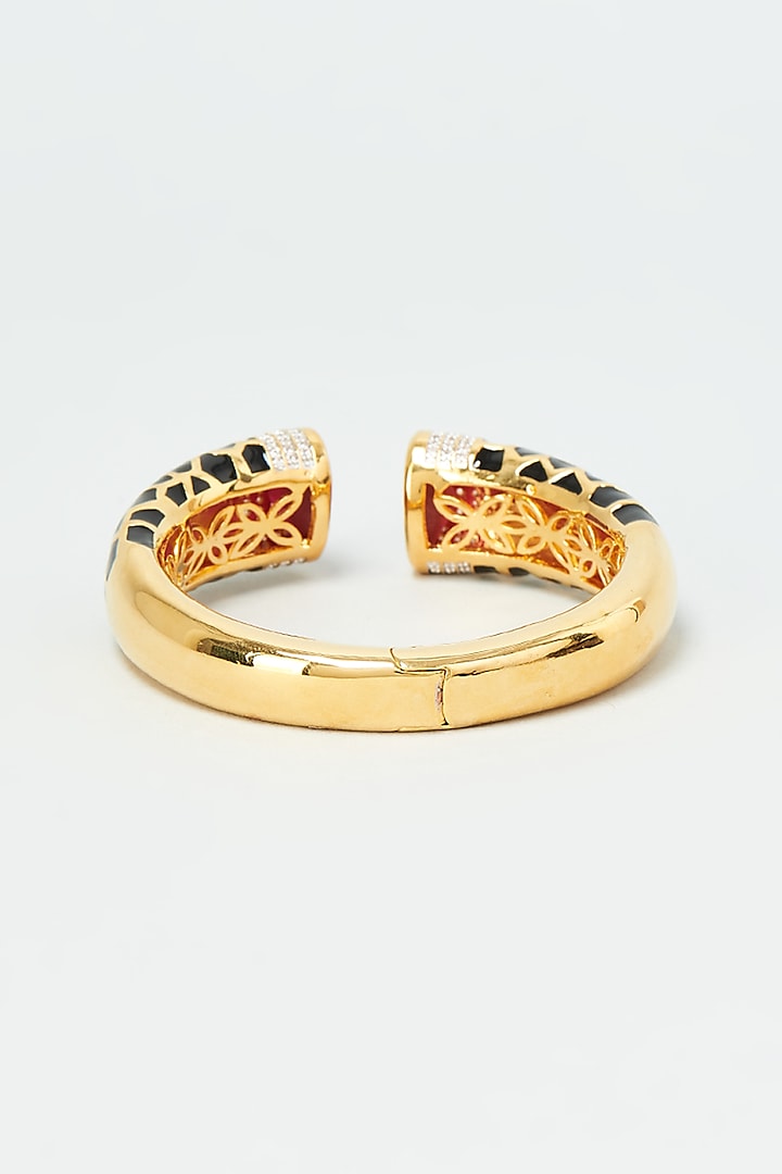 Gold Finish Ruby Synthetic Stone Enamelled Bangle by Vivinia By Vidhi Mehra