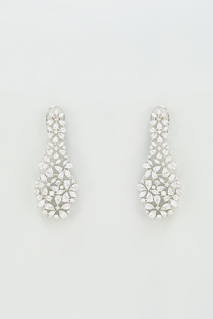 White Finish Zircon Dangler Earrings by Vivinia By Vidhi Mehra at Pernia's Pop Up Shop