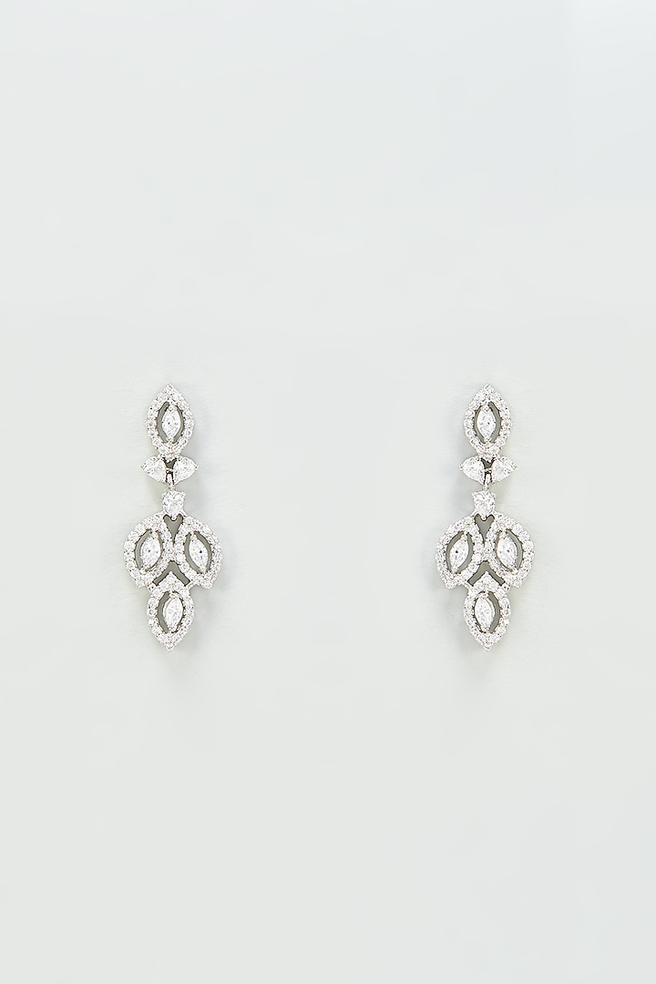 White Finish Zircon Dangler Earrings by Vivinia By Vidhi Mehra at Pernia's Pop Up Shop