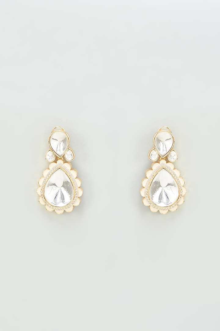 Gold Finish Kundan Polki & Zircon Dangler Earrings by Vivinia By Vidhi Mehra at Pernia's Pop Up Shop