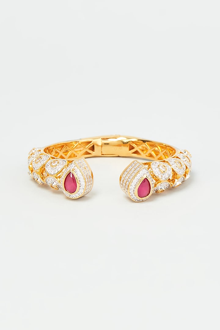 Gold Finish Zircon Bangle by Vivinia By Vidhi Mehra at Pernia's Pop Up Shop