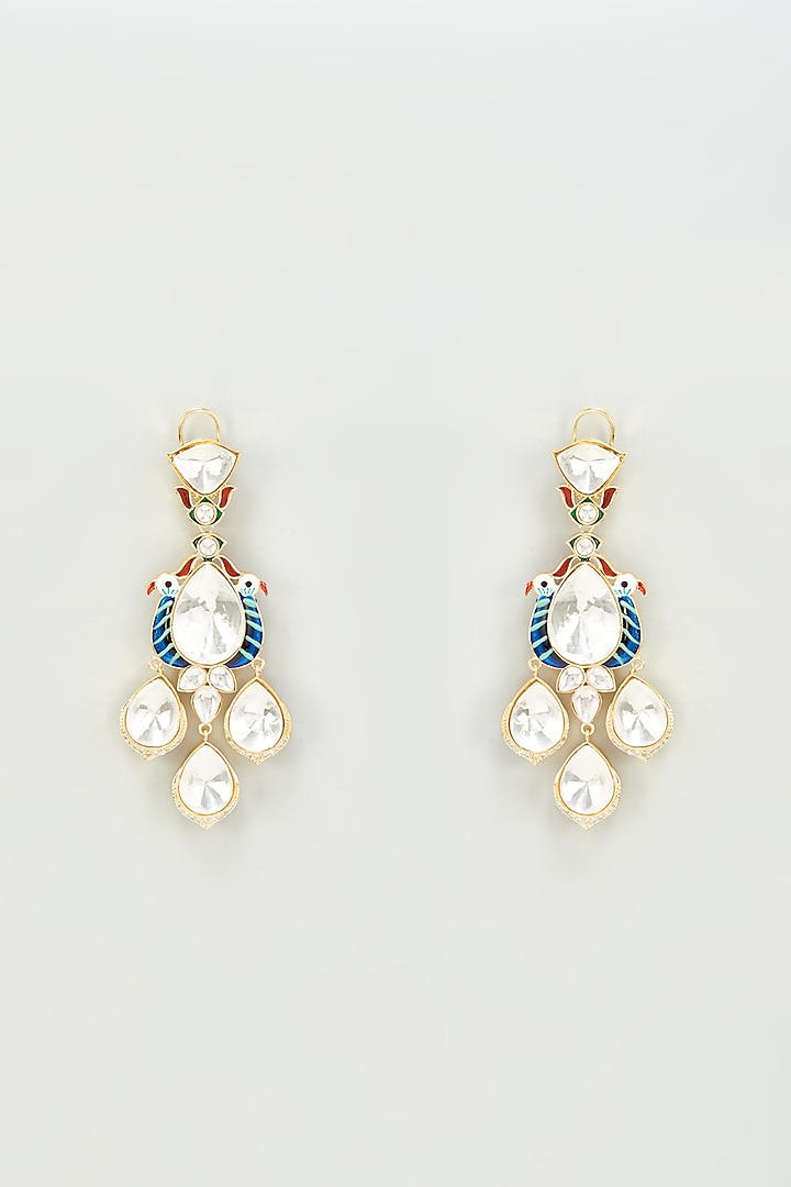 Gold Finish Kundan Polki & Zircon Dangler Earrings by Vivinia By Vidhi Mehra at Pernia's Pop Up Shop
