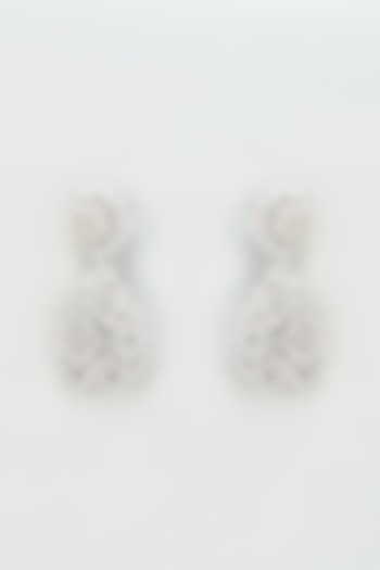 White Finish Zircon Dangler Earrings by Vivinia By Vidhi Mehra at Pernia's Pop Up Shop