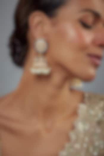 Gold Finish Kundan Polki Jhumka Earrings by Vivinia By Vidhi Mehra at Pernia's Pop Up Shop