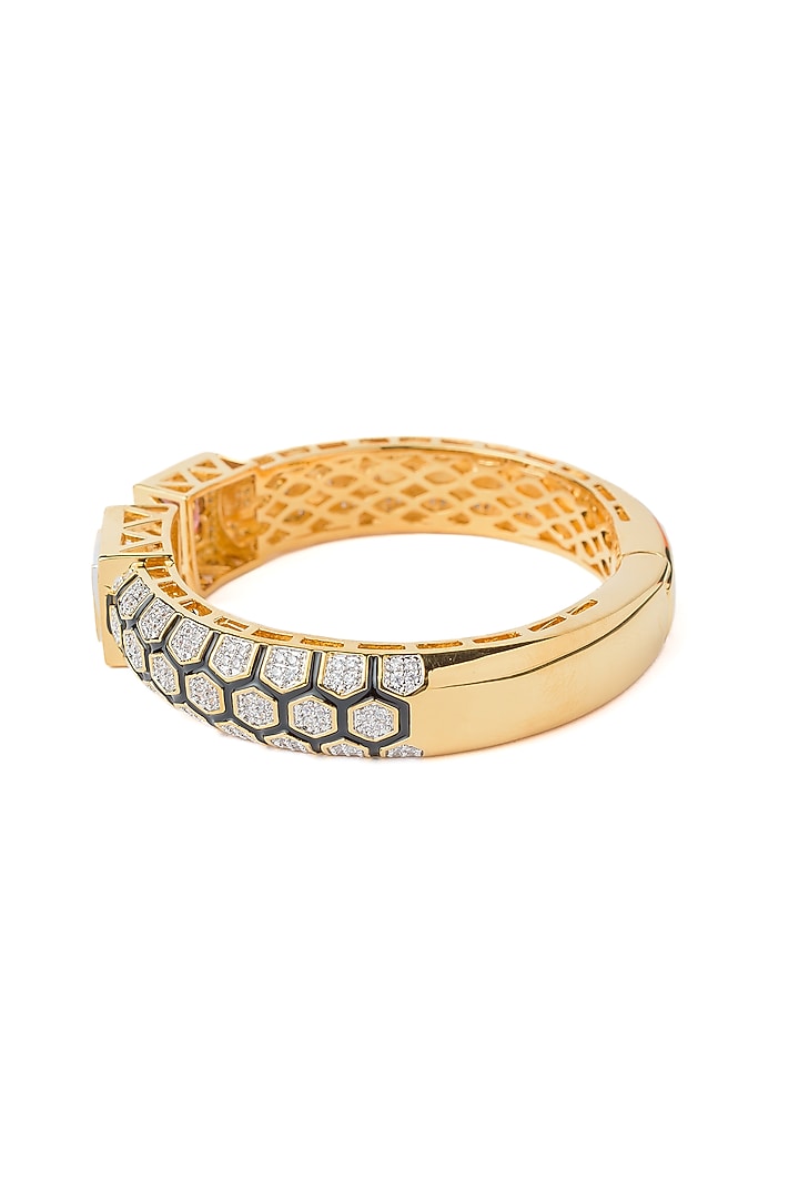 Gold Finish Pink Gemstone Floral Cuff Kada by Vivinia By Vidhi Mehra at Pernia's Pop Up Shop