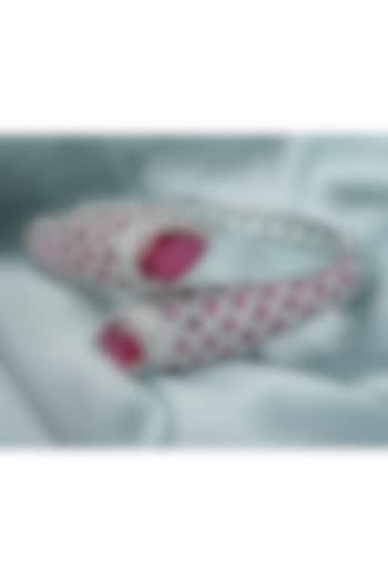 Silver Finish Pink Gemstone Floral Kada by Vivinia By Vidhi Mehra at Pernia's Pop Up Shop