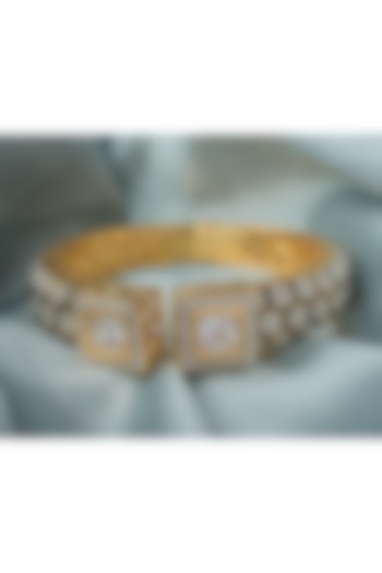 Gold Finish Cubic Zirconia Kada by Vivinia By Vidhi Mehra at Pernia's Pop Up Shop