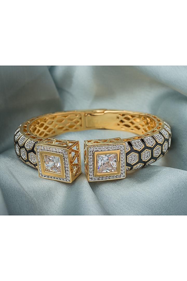 Gold Finish Cubic Zirconia Kada by Vivinia By Vidhi Mehra at Pernia's Pop Up Shop