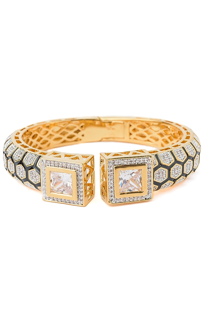 Gold Finish Cubic Zirconia Kada by Vivinia By Vidhi Mehra at Pernia's Pop Up Shop