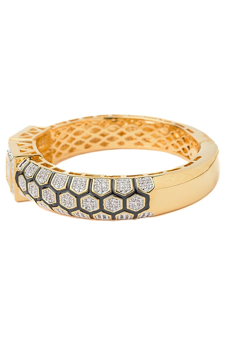 Gold Finish Cubic Zirconia Kada by Vivinia By Vidhi Mehra at Pernia's Pop Up Shop