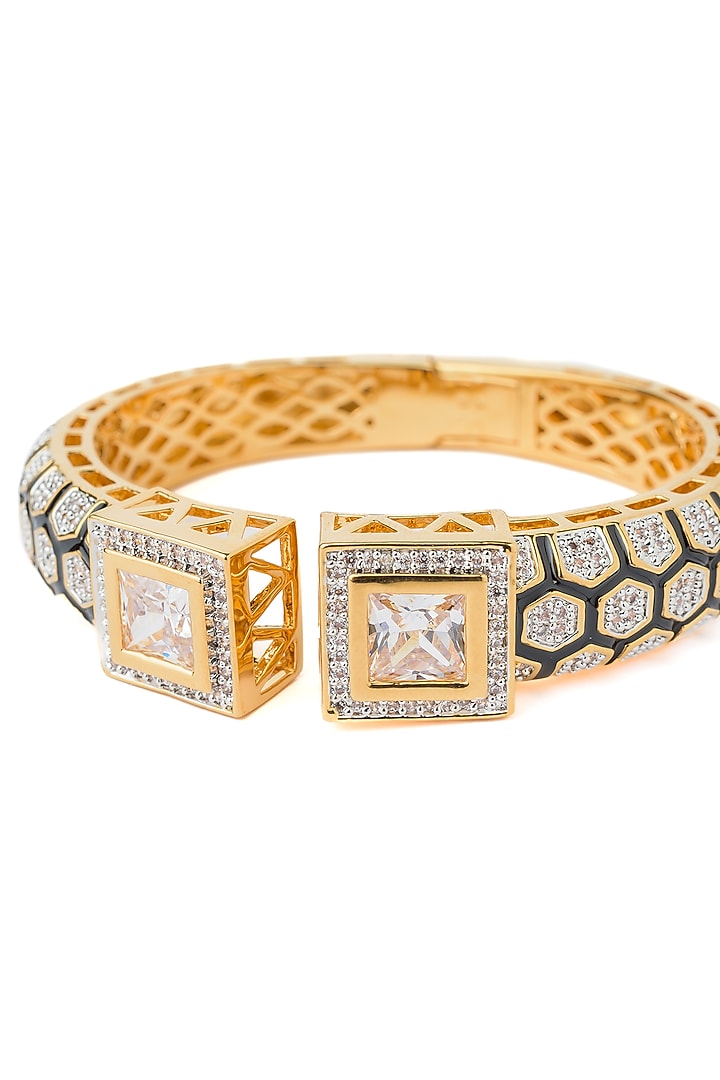 Gold Finish Cubic Zirconia Kada by Vivinia By Vidhi Mehra at Pernia's Pop Up Shop