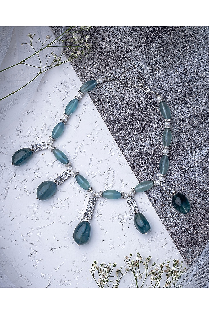 Silver Finish Pearl & Beaded Necklace by Vivinia By Vidhi Mehra at Pernia's Pop Up Shop