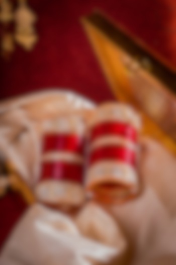 Gold Finish Red Chuda Bangles (Set Of 2) by Vivinia By Vidhi Mehra at Pernia's Pop Up Shop