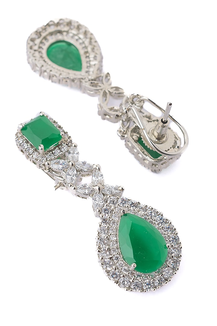 Silver Finish Emerald Green Gemstone Layered Necklace Set by Vivinia By Vidhi Mehra at Pernia's Pop Up Shop