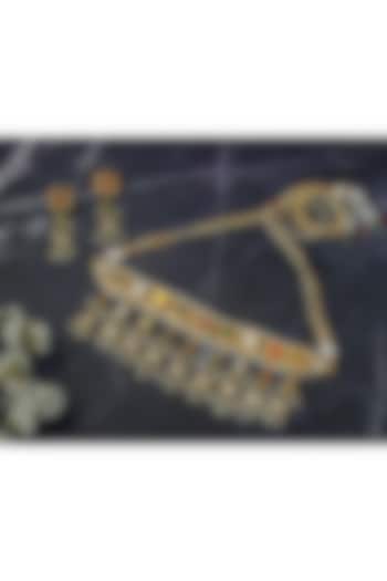 Gold Finish Kundan Polki Choker Necklace Set by Vivinia By Vidhi Mehra at Pernia's Pop Up Shop