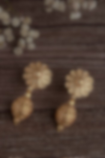 Gold Finish Floral Jhumka Earrings by Vivinia By Vidhi Mehra at Pernia's Pop Up Shop