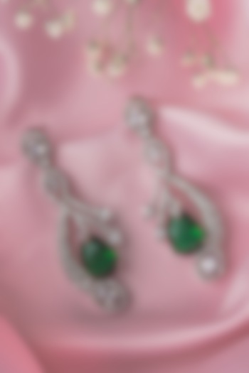 Silver Finish Green & White Gemstone Dangler Earrings by Vivinia By Vidhi Mehra at Pernia's Pop Up Shop