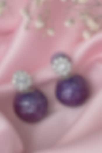 Silver Finish Purple Glitter & White Stone Earrings by Vivinia By Vidhi Mehra at Pernia's Pop Up Shop