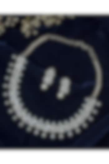 Silver Finish Pearl & Crystal Choker Necklace Set by Vivinia By Vidhi Mehra at Pernia's Pop Up Shop