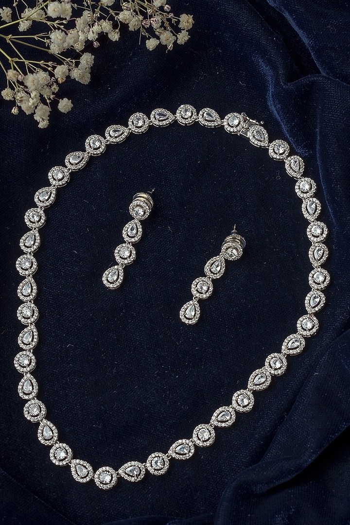 Silver Finish Crystal Necklace Set by Vivinia By Vidhi Mehra at Pernia's Pop Up Shop