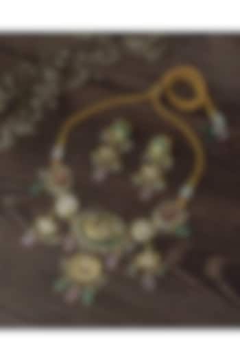 Gold Finish Multi-Colored Enameled Necklace Set by Vivinia By Vidhi Mehra at Pernia's Pop Up Shop