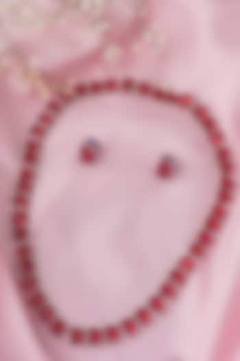 Silver Finish Red Stone Necklace Set by Vivinia By Vidhi Mehra at Pernia's Pop Up Shop