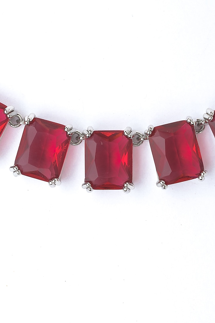 Silver Finish Red Stone Necklace Set by Vivinia By Vidhi Mehra at Pernia's Pop Up Shop